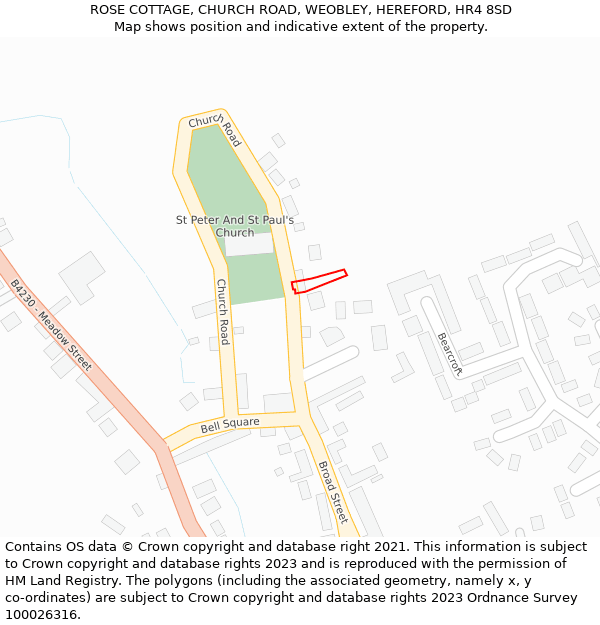 ROSE COTTAGE, CHURCH ROAD, WEOBLEY, HEREFORD, HR4 8SD: Location map and indicative extent of plot