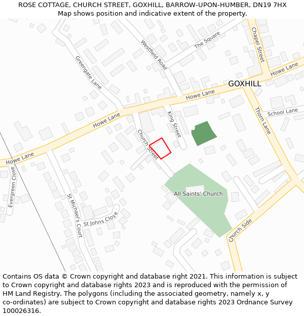 ROSE COTTAGE, CHURCH STREET, GOXHILL, BARROW-UPON-HUMBER, DN19 7HX: Location map and indicative extent of plot