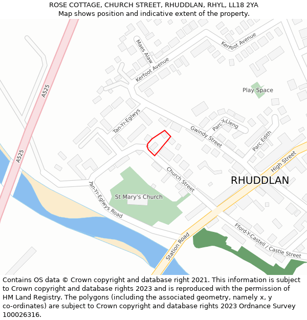 ROSE COTTAGE, CHURCH STREET, RHUDDLAN, RHYL, LL18 2YA: Location map and indicative extent of plot