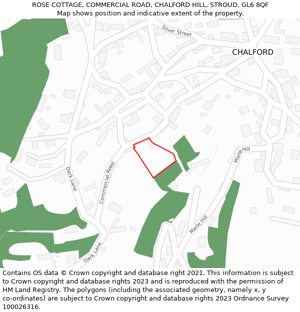 ROSE COTTAGE, COMMERCIAL ROAD, CHALFORD HILL, STROUD, GL6 8QF: Location map and indicative extent of plot