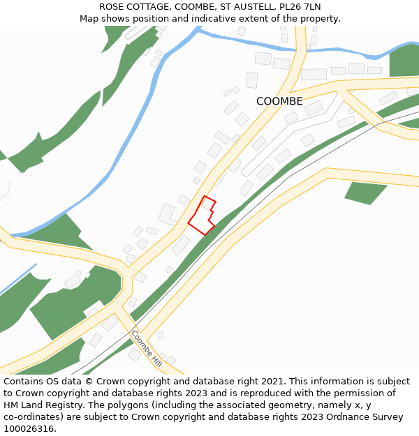 ROSE COTTAGE, COOMBE, ST AUSTELL, PL26 7LN: Location map and indicative extent of plot