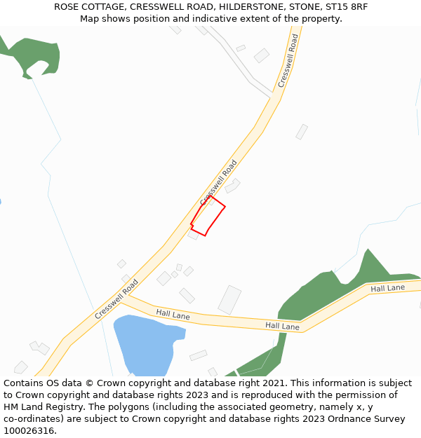 ROSE COTTAGE, CRESSWELL ROAD, HILDERSTONE, STONE, ST15 8RF: Location map and indicative extent of plot