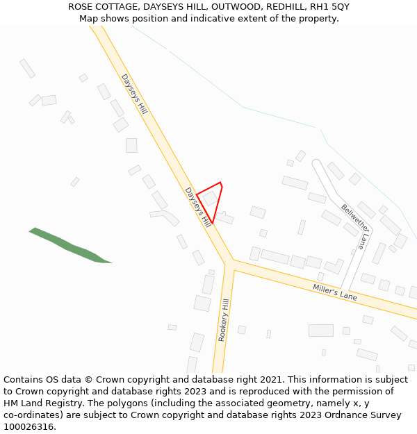 ROSE COTTAGE, DAYSEYS HILL, OUTWOOD, REDHILL, RH1 5QY: Location map and indicative extent of plot