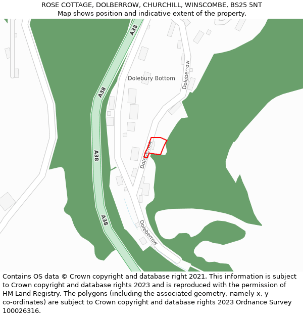 ROSE COTTAGE, DOLBERROW, CHURCHILL, WINSCOMBE, BS25 5NT: Location map and indicative extent of plot