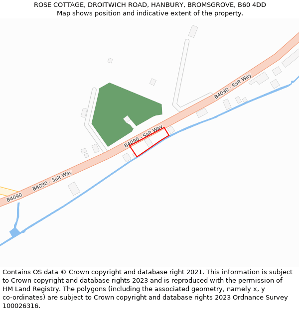 ROSE COTTAGE, DROITWICH ROAD, HANBURY, BROMSGROVE, B60 4DD: Location map and indicative extent of plot