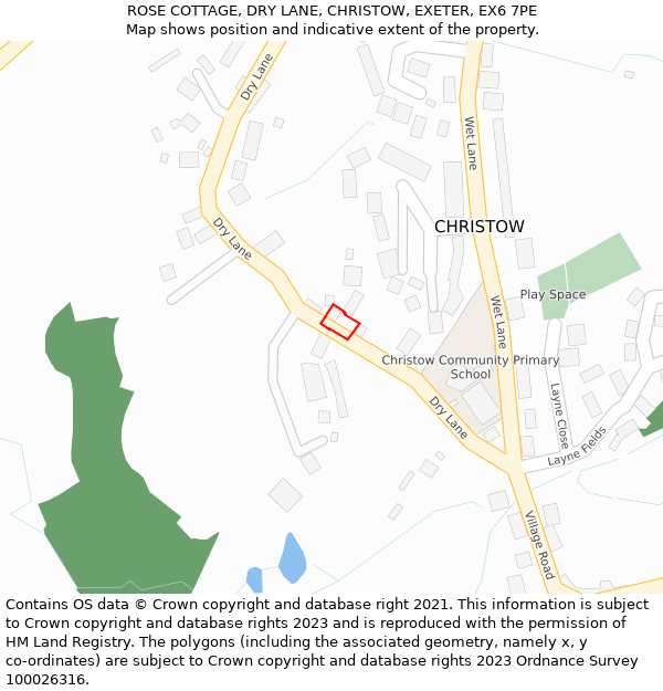 ROSE COTTAGE, DRY LANE, CHRISTOW, EXETER, EX6 7PE: Location map and indicative extent of plot