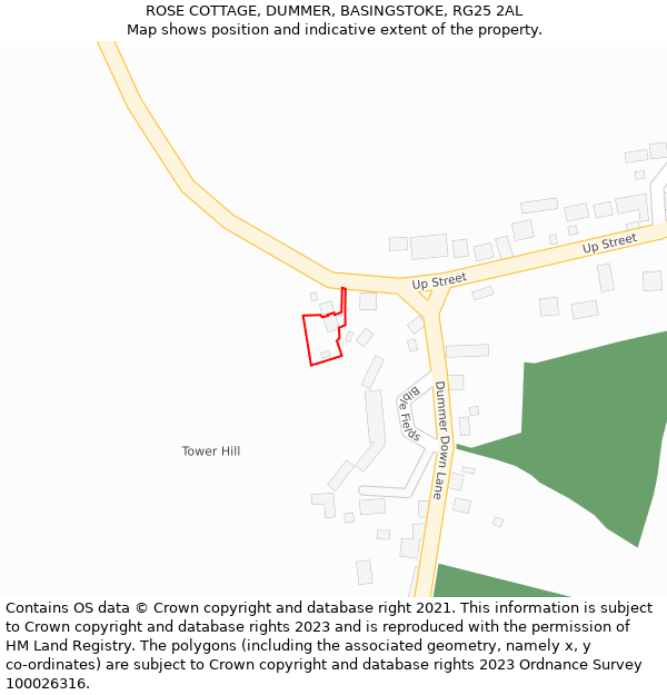 ROSE COTTAGE, DUMMER, BASINGSTOKE, RG25 2AL: Location map and indicative extent of plot
