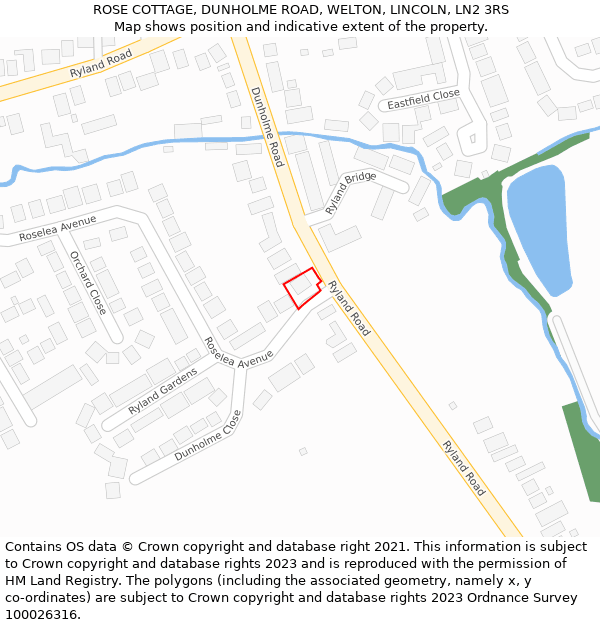 ROSE COTTAGE, DUNHOLME ROAD, WELTON, LINCOLN, LN2 3RS: Location map and indicative extent of plot