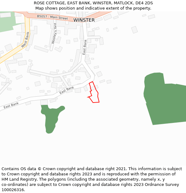 ROSE COTTAGE, EAST BANK, WINSTER, MATLOCK, DE4 2DS: Location map and indicative extent of plot