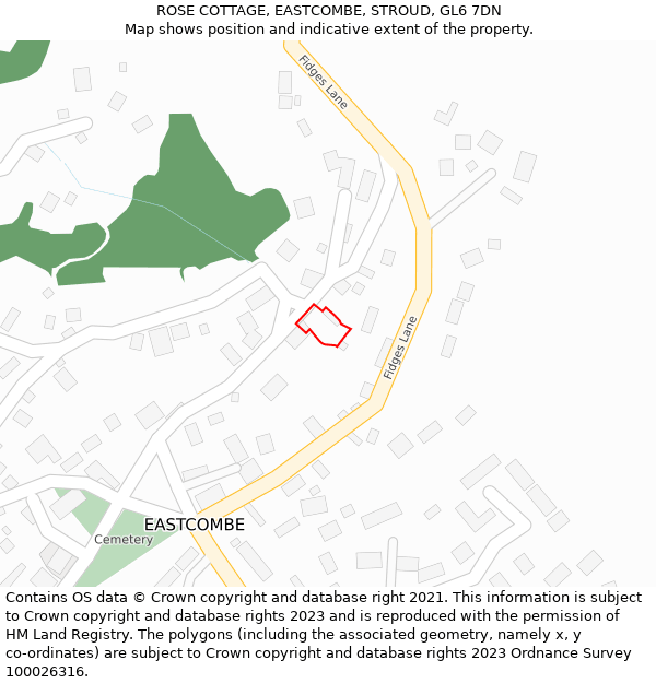 ROSE COTTAGE, EASTCOMBE, STROUD, GL6 7DN: Location map and indicative extent of plot