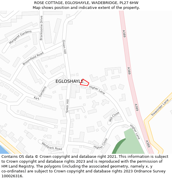 ROSE COTTAGE, EGLOSHAYLE, WADEBRIDGE, PL27 6HW: Location map and indicative extent of plot