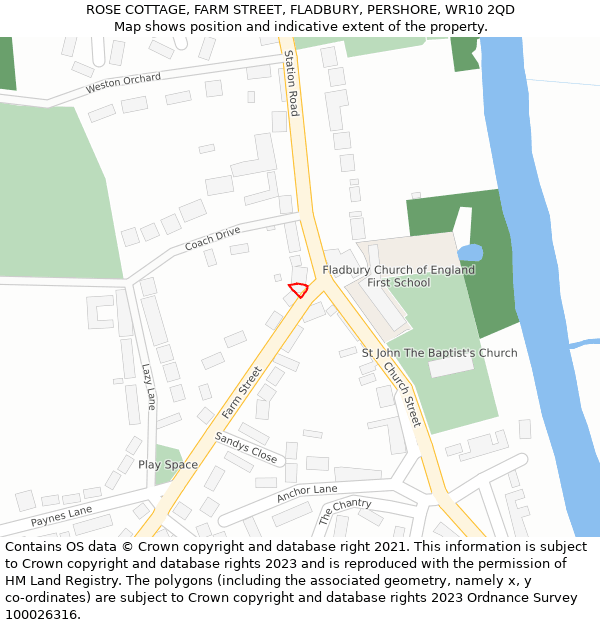 ROSE COTTAGE, FARM STREET, FLADBURY, PERSHORE, WR10 2QD: Location map and indicative extent of plot