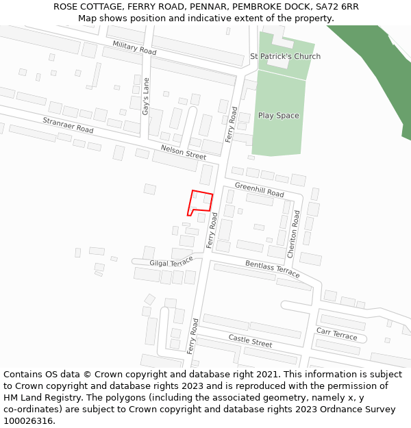 ROSE COTTAGE, FERRY ROAD, PENNAR, PEMBROKE DOCK, SA72 6RR: Location map and indicative extent of plot