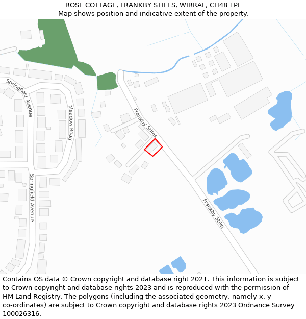 ROSE COTTAGE, FRANKBY STILES, WIRRAL, CH48 1PL: Location map and indicative extent of plot