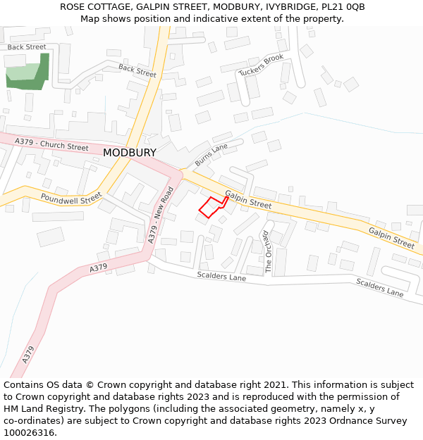 ROSE COTTAGE, GALPIN STREET, MODBURY, IVYBRIDGE, PL21 0QB: Location map and indicative extent of plot