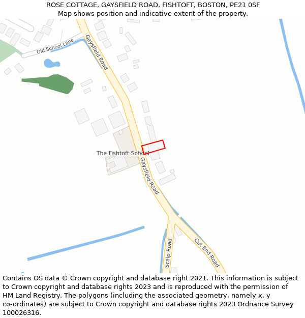 ROSE COTTAGE, GAYSFIELD ROAD, FISHTOFT, BOSTON, PE21 0SF: Location map and indicative extent of plot