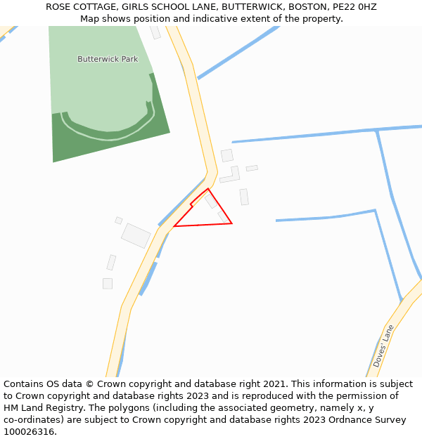 ROSE COTTAGE, GIRLS SCHOOL LANE, BUTTERWICK, BOSTON, PE22 0HZ: Location map and indicative extent of plot