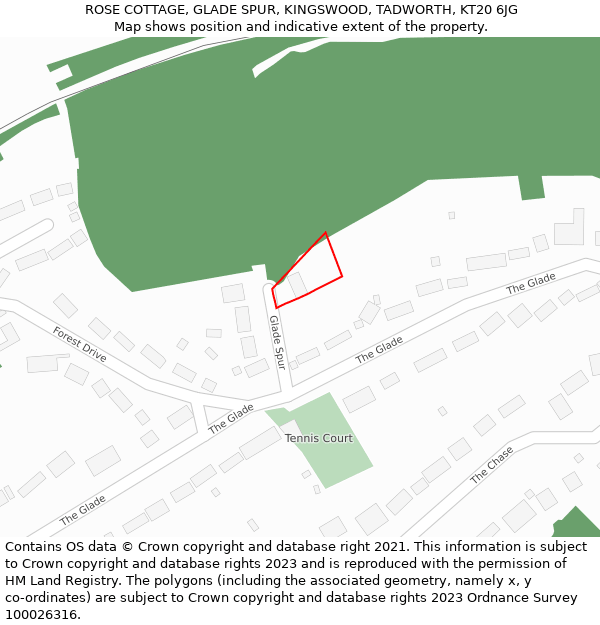 ROSE COTTAGE, GLADE SPUR, KINGSWOOD, TADWORTH, KT20 6JG: Location map and indicative extent of plot