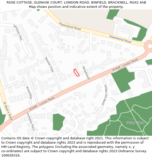 ROSE COTTAGE, GLENASK COURT, LONDON ROAD, BINFIELD, BRACKNELL, RG42 4AB: Location map and indicative extent of plot
