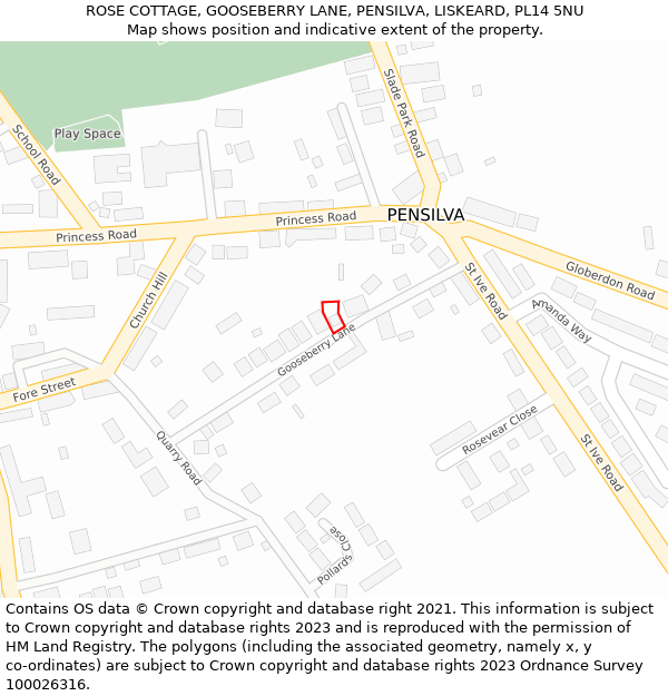 ROSE COTTAGE, GOOSEBERRY LANE, PENSILVA, LISKEARD, PL14 5NU: Location map and indicative extent of plot