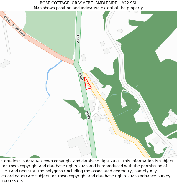 ROSE COTTAGE, GRASMERE, AMBLESIDE, LA22 9SH: Location map and indicative extent of plot