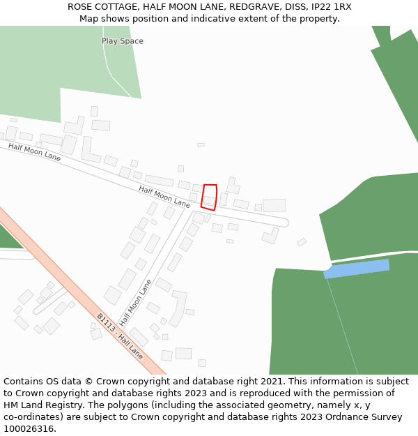 ROSE COTTAGE, HALF MOON LANE, REDGRAVE, DISS, IP22 1RX: Location map and indicative extent of plot