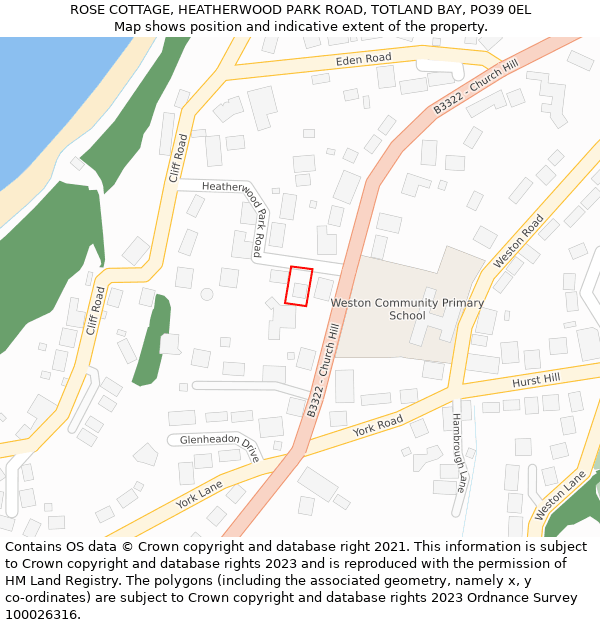 ROSE COTTAGE, HEATHERWOOD PARK ROAD, TOTLAND BAY, PO39 0EL: Location map and indicative extent of plot
