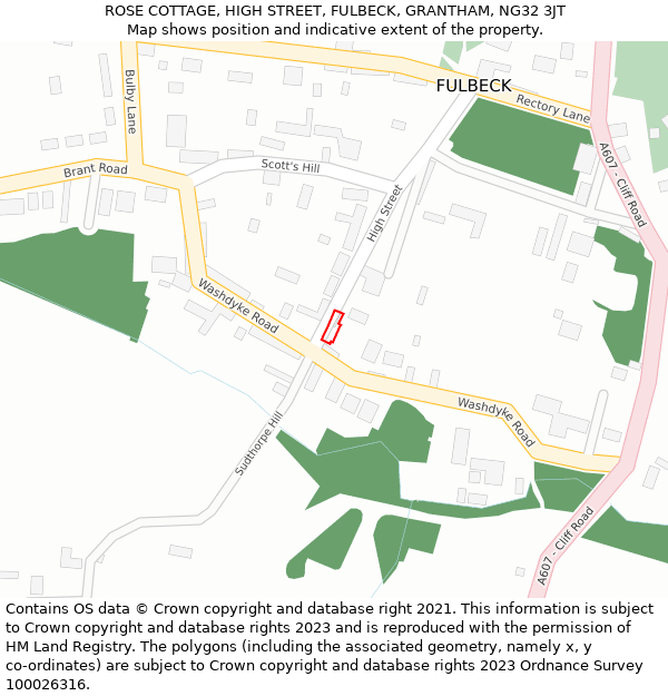 ROSE COTTAGE, HIGH STREET, FULBECK, GRANTHAM, NG32 3JT: Location map and indicative extent of plot