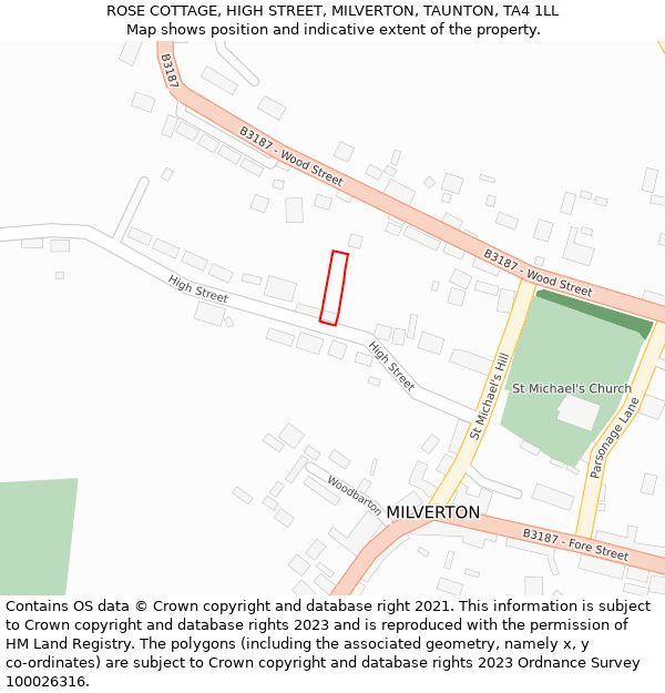 ROSE COTTAGE, HIGH STREET, MILVERTON, TAUNTON, TA4 1LL: Location map and indicative extent of plot