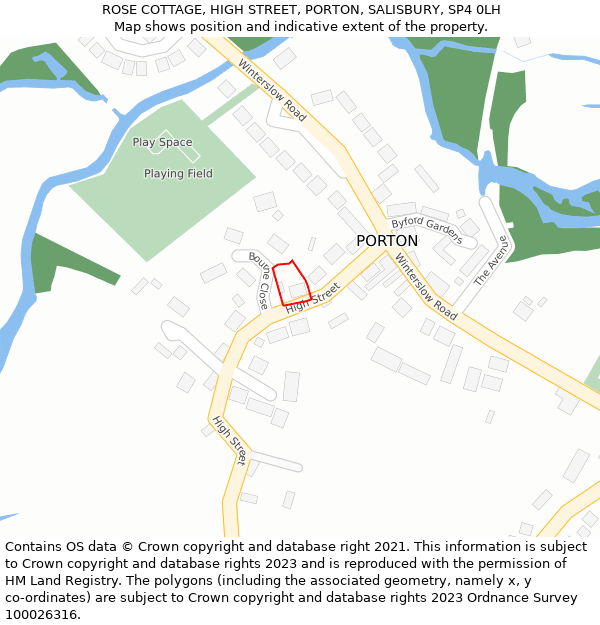 ROSE COTTAGE, HIGH STREET, PORTON, SALISBURY, SP4 0LH: Location map and indicative extent of plot