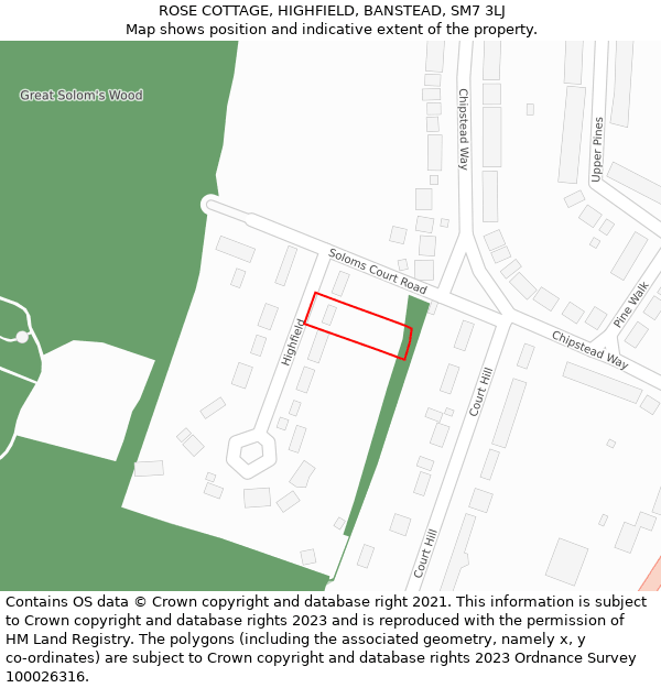 ROSE COTTAGE, HIGHFIELD, BANSTEAD, SM7 3LJ: Location map and indicative extent of plot