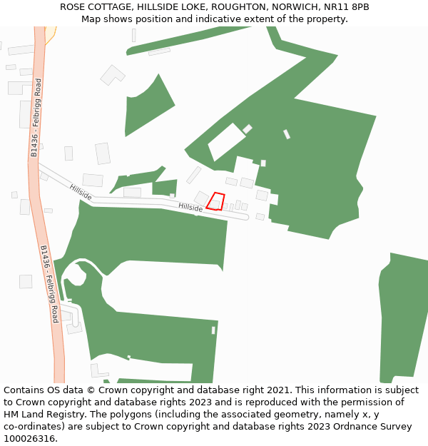 ROSE COTTAGE, HILLSIDE LOKE, ROUGHTON, NORWICH, NR11 8PB: Location map and indicative extent of plot
