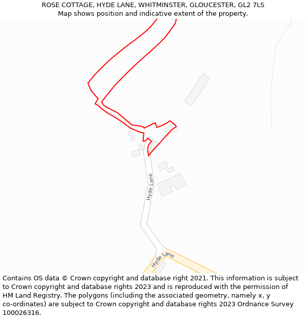 ROSE COTTAGE, HYDE LANE, WHITMINSTER, GLOUCESTER, GL2 7LS: Location map and indicative extent of plot