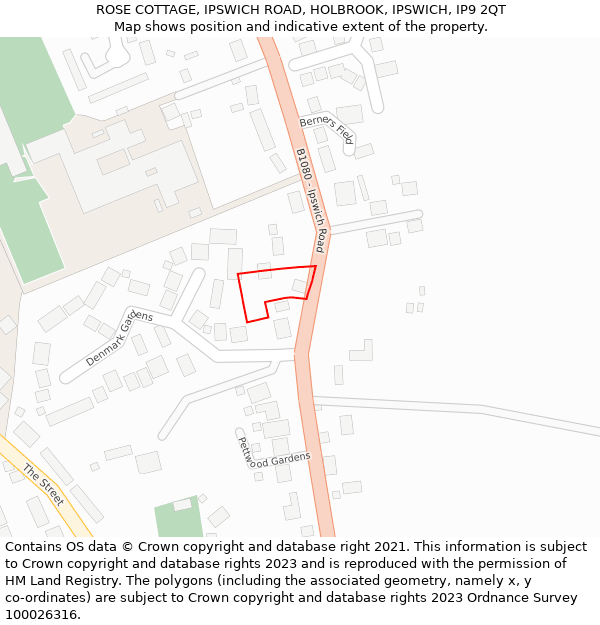 ROSE COTTAGE, IPSWICH ROAD, HOLBROOK, IPSWICH, IP9 2QT: Location map and indicative extent of plot