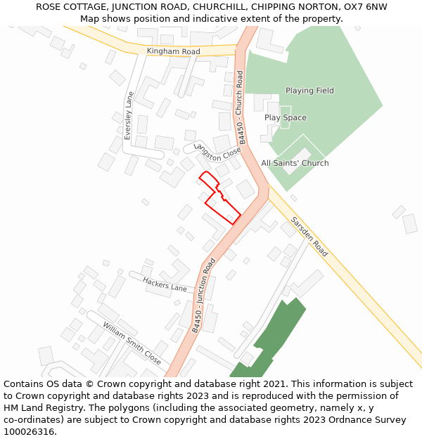 ROSE COTTAGE, JUNCTION ROAD, CHURCHILL, CHIPPING NORTON, OX7 6NW: Location map and indicative extent of plot