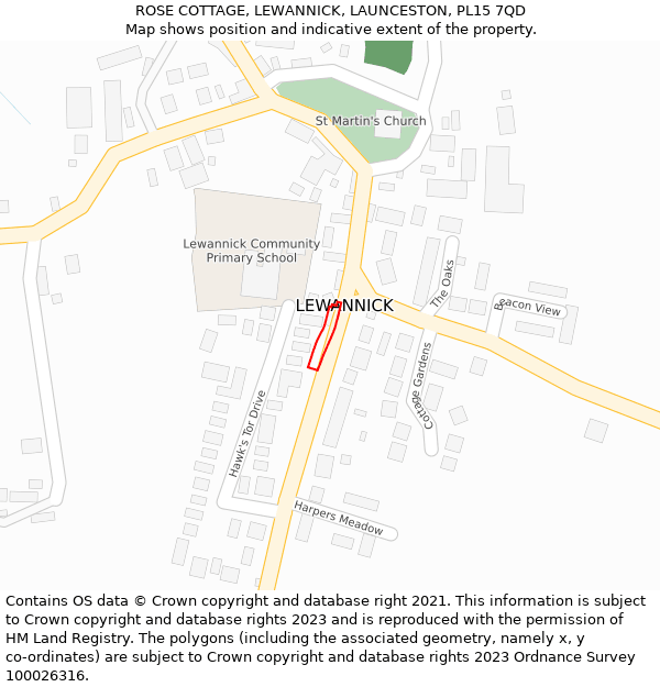 ROSE COTTAGE, LEWANNICK, LAUNCESTON, PL15 7QD: Location map and indicative extent of plot