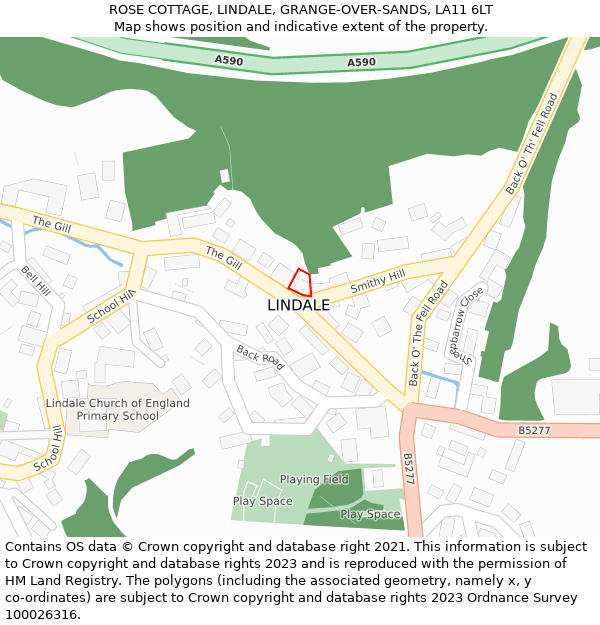 ROSE COTTAGE, LINDALE, GRANGE-OVER-SANDS, LA11 6LT: Location map and indicative extent of plot