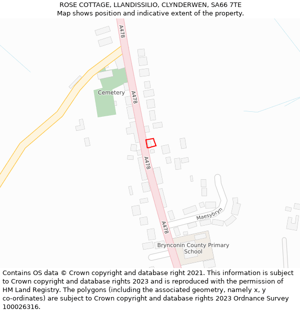 ROSE COTTAGE, LLANDISSILIO, CLYNDERWEN, SA66 7TE: Location map and indicative extent of plot