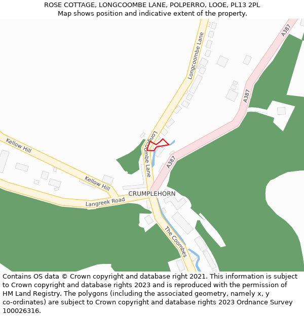 ROSE COTTAGE, LONGCOOMBE LANE, POLPERRO, LOOE, PL13 2PL: Location map and indicative extent of plot
