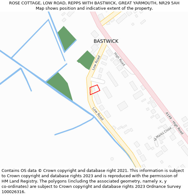 ROSE COTTAGE, LOW ROAD, REPPS WITH BASTWICK, GREAT YARMOUTH, NR29 5AH: Location map and indicative extent of plot