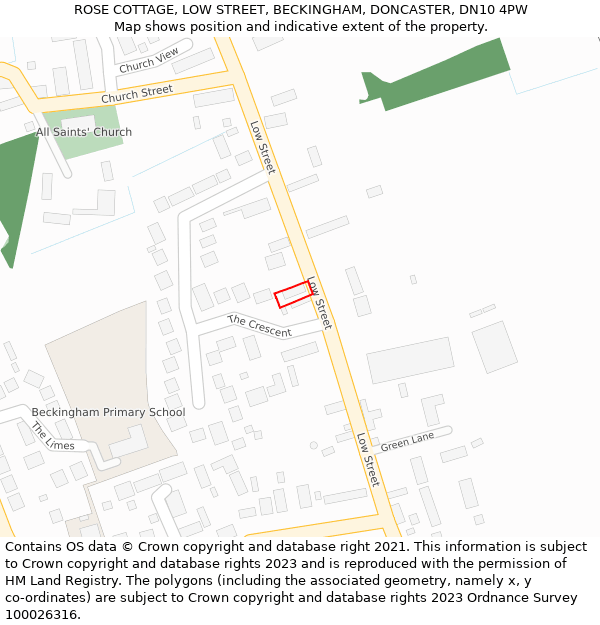 ROSE COTTAGE, LOW STREET, BECKINGHAM, DONCASTER, DN10 4PW: Location map and indicative extent of plot