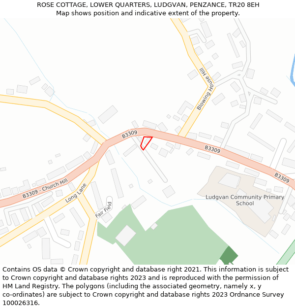 ROSE COTTAGE, LOWER QUARTERS, LUDGVAN, PENZANCE, TR20 8EH: Location map and indicative extent of plot