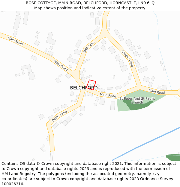 ROSE COTTAGE, MAIN ROAD, BELCHFORD, HORNCASTLE, LN9 6LQ: Location map and indicative extent of plot