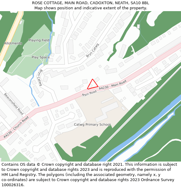 ROSE COTTAGE, MAIN ROAD, CADOXTON, NEATH, SA10 8BL: Location map and indicative extent of plot