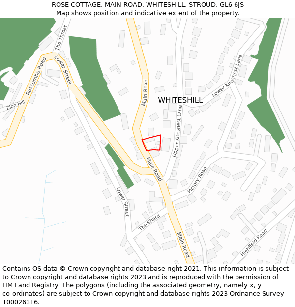 ROSE COTTAGE, MAIN ROAD, WHITESHILL, STROUD, GL6 6JS: Location map and indicative extent of plot