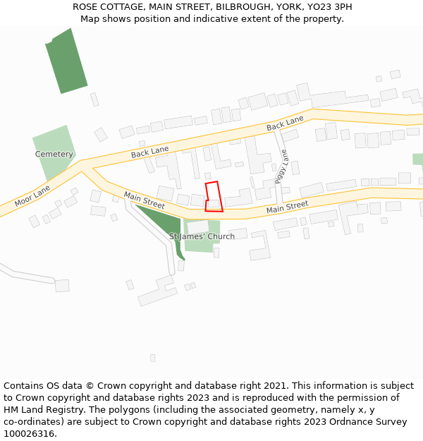 ROSE COTTAGE, MAIN STREET, BILBROUGH, YORK, YO23 3PH: Location map and indicative extent of plot