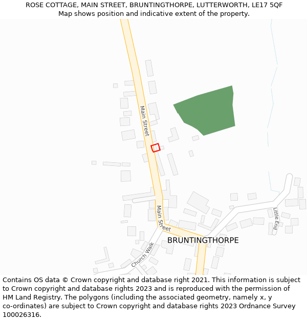 ROSE COTTAGE, MAIN STREET, BRUNTINGTHORPE, LUTTERWORTH, LE17 5QF: Location map and indicative extent of plot