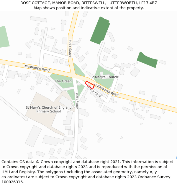 ROSE COTTAGE, MANOR ROAD, BITTESWELL, LUTTERWORTH, LE17 4RZ: Location map and indicative extent of plot