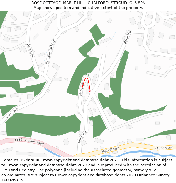 ROSE COTTAGE, MARLE HILL, CHALFORD, STROUD, GL6 8PN: Location map and indicative extent of plot