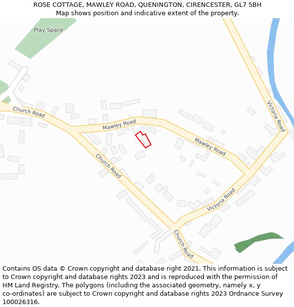 ROSE COTTAGE, MAWLEY ROAD, QUENINGTON, CIRENCESTER, GL7 5BH: Location map and indicative extent of plot